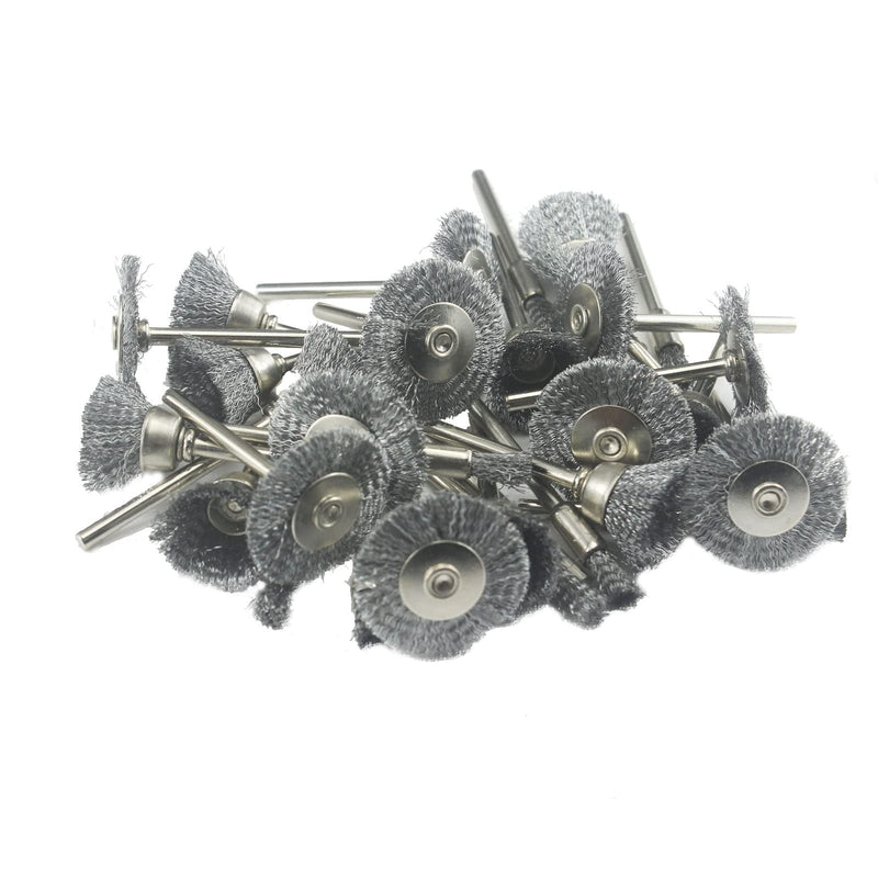 𝐉𝐔𝐍𝐋𝐈𝐗𝐍 30 Pcs Wire Brush Wheel, 1/8 Inch Shank Coarse Crimped Steel Wire Brushes Kits for Dremel Rotary Tool (Silver) 30 Pcs steel wire brush