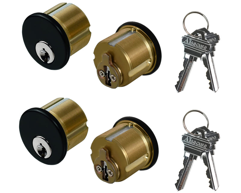 Brass Mortise Cylinder Lock，Commercial storefront Door Lock Mortise cylinders Compatible with Adams Rite, Kawneer, and Vistawall deadbolts. Comes in Black, 4-Pack ，with Matching Keys. 2 Set,Keyed Both Sides