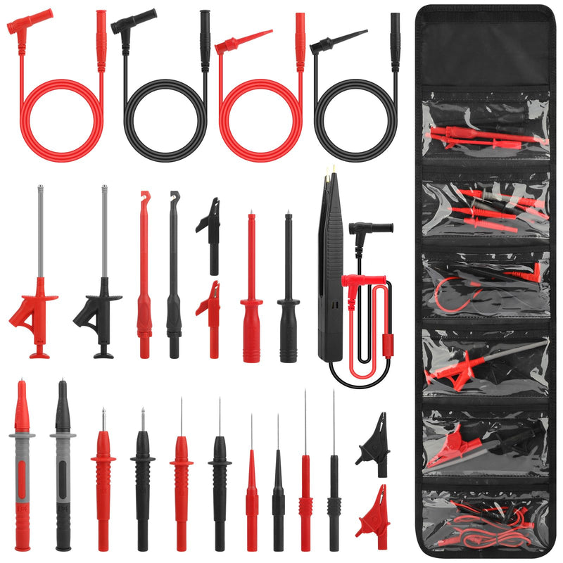 Linkstyle 25PCS Multimeter Test Leads Kit with Replaceable Wire Piercing Probes, Alligator Clips, Test Hook Clips, Tweezer for Digital Electrical Multimeter Testing 25PCS: Red+Black