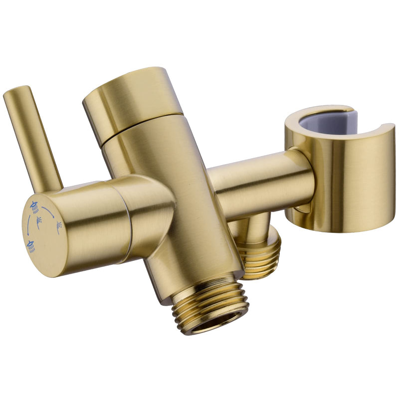 Brushed Gold Shower Arm Diverter with Hand Shower Mount, G1/2 Brass Shower Diverter Valve Bathroom Universal Shower System Replacement for Handheld Shower and Fixed Shower Head Brushed Gold