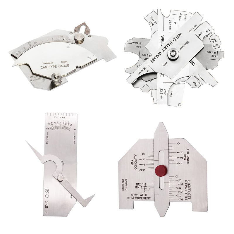 Weld Gauge Set Includes Cam Type Gauge and Weld Fillet Gauge and Porosity Undercuts Checking Gauge and Convexity Concavity Welding Gauge Inch Style A+B+C (inch)