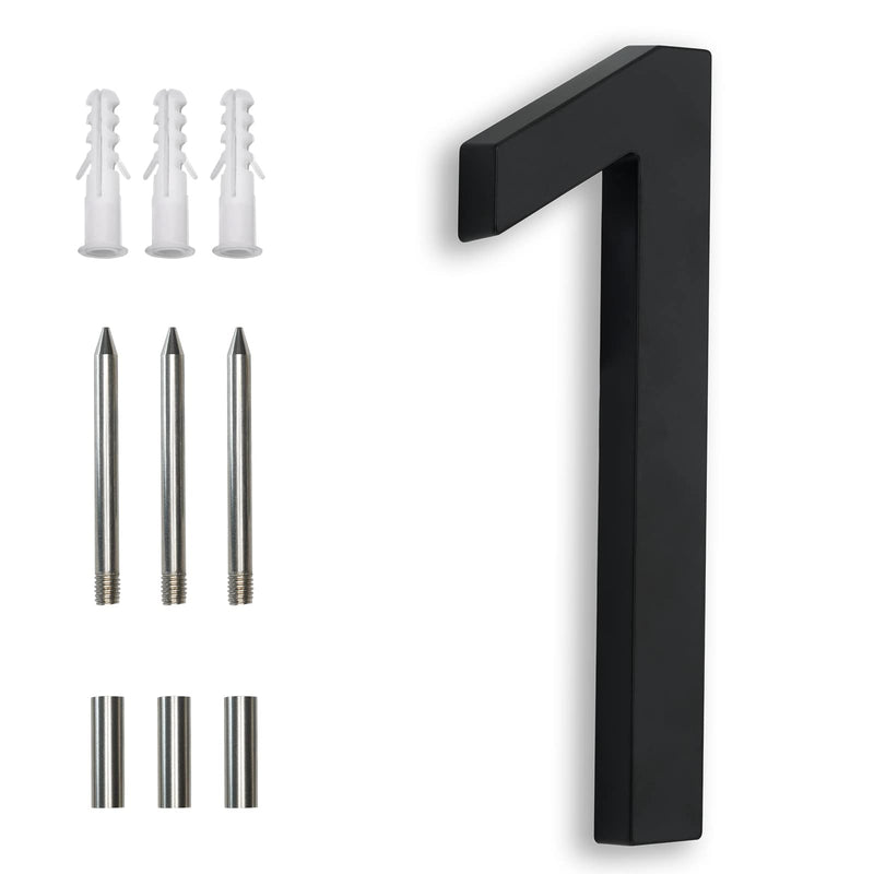 7 Inch Modern House Numbers For Outside,Street Metal Black Large Floating House Numbers For House Address Numbers For House Numbers For Address On House Floating Flush Mount Aluminum Black Number 1 Number1