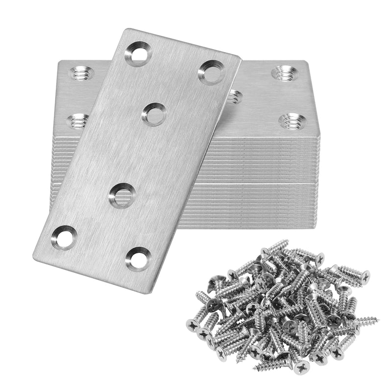 4 x 2 Inch Flat Straight Brace Bracket, Silver Flat Mending Plate Stainless Steel Fixing Corner Brace for Wood Furniture ( 100 x 50 x 2mm, 6 Pcs)