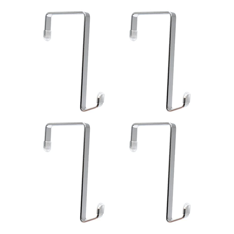 Heavy-duty Single Over Door Hooks, Stainless Steel Hanger Organizer for Hanging Bag, Towel, Bath Robe, Shoe Rack, Fit 1-1/2" to 1-3/4", Rubber Protective Head, Great Replacement (Silver, 4 Pack) Silver