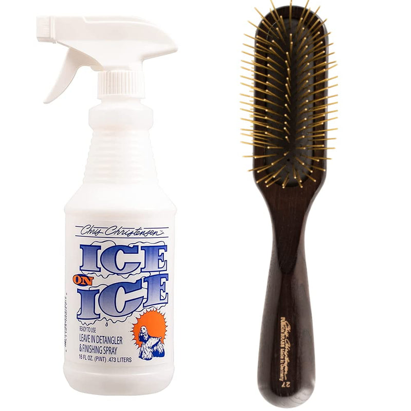 Chris Christensen Ice on Ice Detangle and Finishing Spray + 27mm Oblong Fusion Series Pin Brush- Brass Pins - PawsPlanet Australia