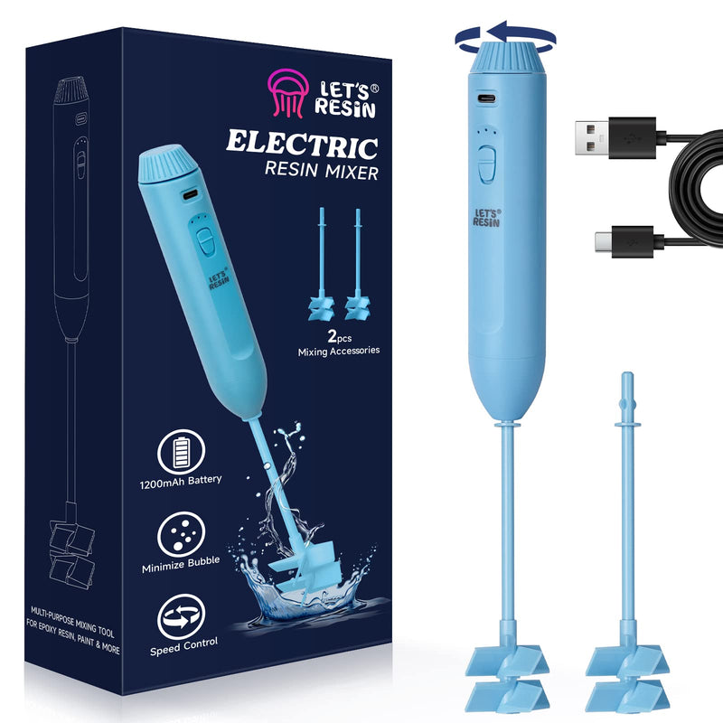 LET'S RESIN Upgraded Resin Mixer Electric, Double Mixing Effect & Speed Control Handheld Epoxy Mixer with Minimizing Bubbles, Rechargeable Resin Supplies for Resin,Liquid Silicone