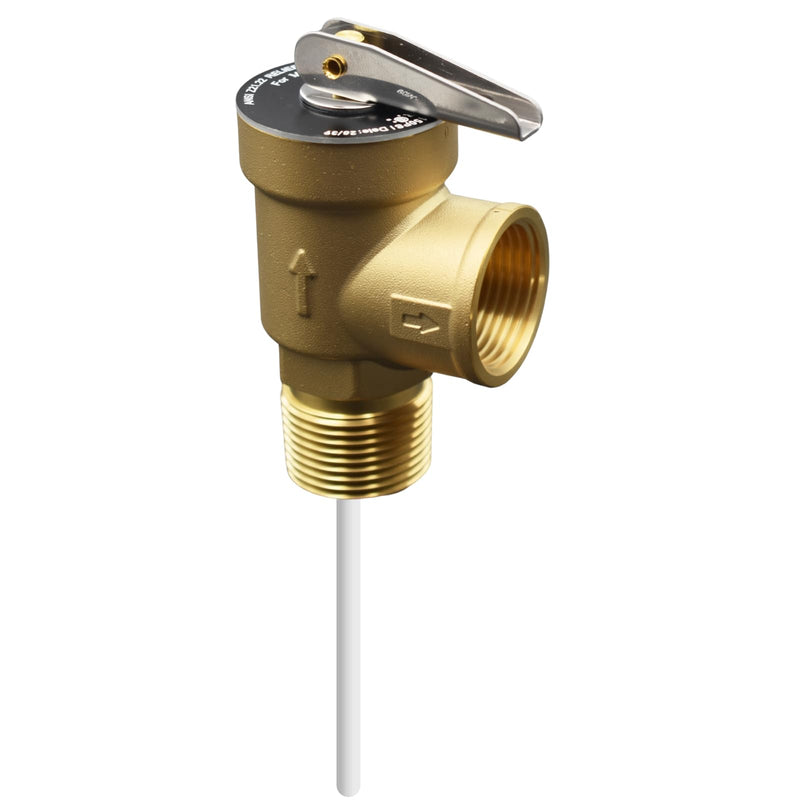 VAV Temperature Pressure Relief Valve, 3/4" NPT Female Thread, 150 PSI, 4" Temperature Probe, Lead-Free Copper, CSA LISTED Valve with Pipe thread