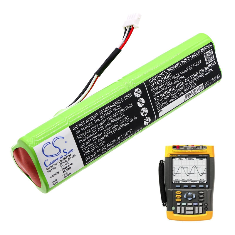 Cameron Sino 3600mAh Replacement Battery for Fluke BP190, B11432 and 677390, 190M Medical OscilloscopeScope, Analyzers 433, Analyzers 434, Analyzers 435, 192, 192B, 196, 196B, 196C, 199, 199B, 199C