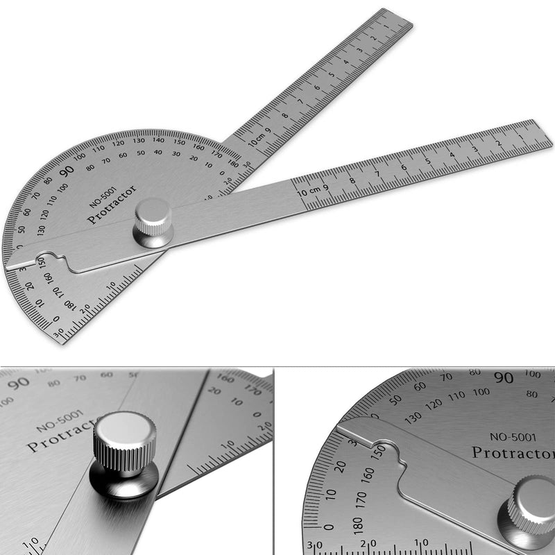 ForoGore Stainless Steel Protractor 180 Degrees Two Arm Ruler Adjustable Angle Protractor Woodworking Ruler Craftsman Angle Measure Tool (10 cm/ 3.94 Inch) 10cm/3.94 Inch