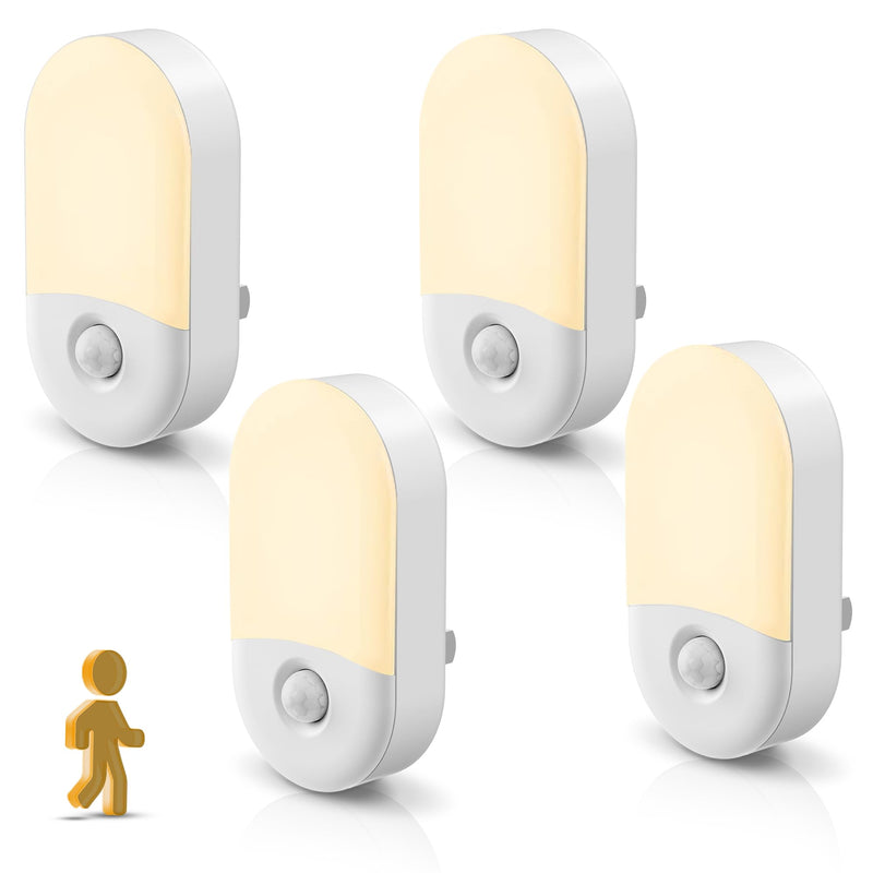L LOHAS LED Motion Sensor Night Light, Motion Activated Night Light, 4Pack, 3000K Warm White, Night Lights Plug into Wall Motion Sensor, 30/60LM Adjustable Brightness, for Kids Adults Bathroom Kitchen Soft White 4