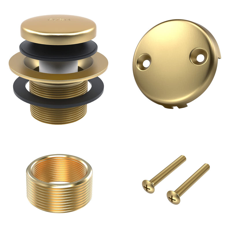 All Metal Tip-Toe Bathtub Drain Kit with Two-Hole Overflow Faceplate and Universal Fine/Coarse Thread Assembly, Bath Tub Drain Kit fits All Bathtub -Brushed Gold Brushed Gold