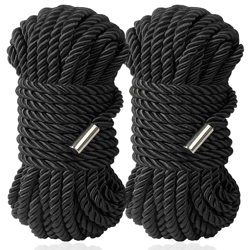 Silk Rope, 32 Feet 8 mm Soft Rope Durable Multipurpose Long Satin Braided Twisted Rope (2 Black) 2 Black