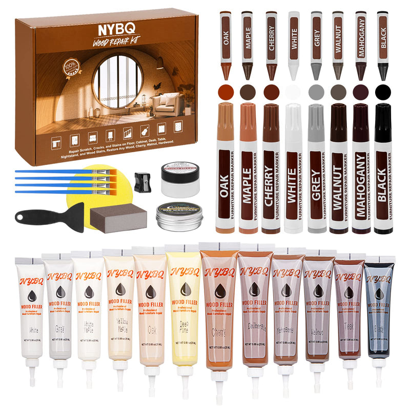 Wood Furniture Repair Kit- Set of 41 Laminate Vinyl Floor Repair Kit Wood Fillers,Floor Scratch Repair, Touch Up Markers, Restore Hardwood Scratches, Cracks, Hole for Floor, Table, Door, Cabinet 3