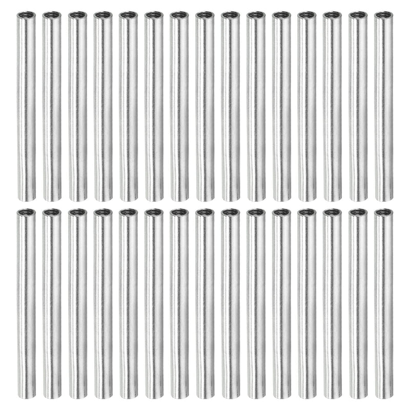 MECCANIXITY Round Coupling Nut, M4x0.7mm Female Thread 50mm Threaded Round Sleeve Connector Rod Bar Stud Tube Nut Hardware Fastener, Silver Pack of 30