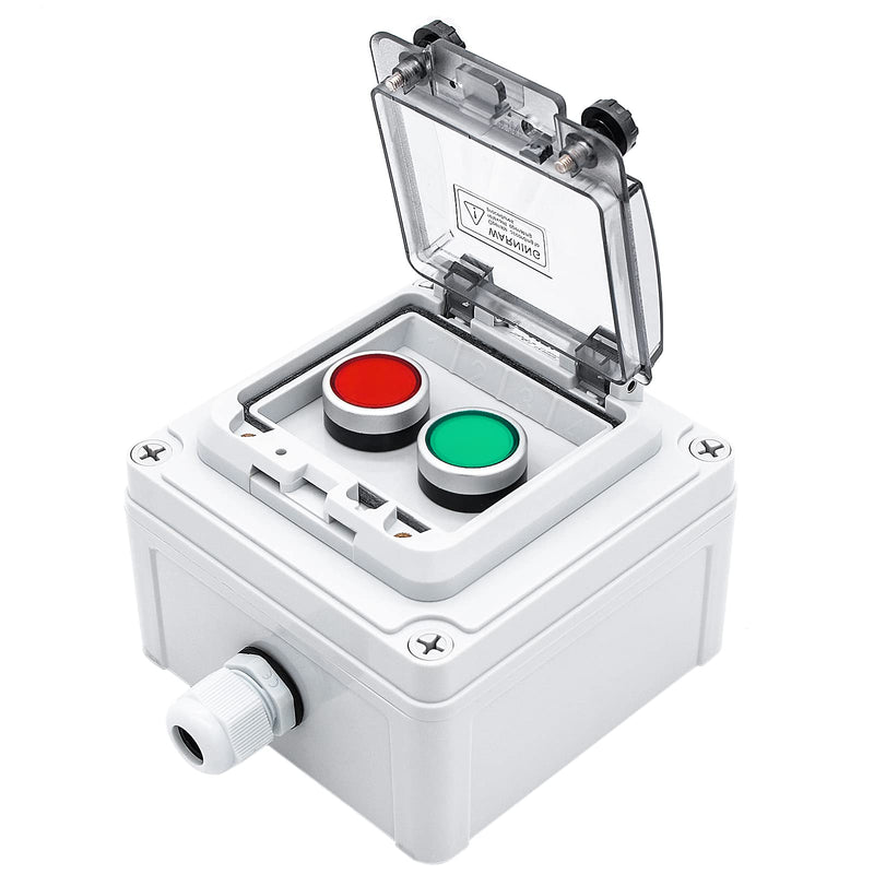 IP67 Button Switch Outdoor Waterproof Box 2 Green and Red Push Button Emergency Button with Protective Cover Anti-misoperation Switch(AC/DC 6A-110V/3A-240V/2.5A-380V) Red Green Self-locking - 2 Buttons