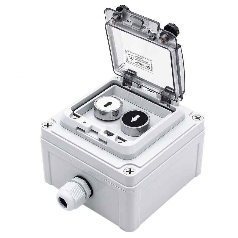 IP67 Button Switch Outdoor Waterproof Box 2 Push Button White Up Black Down Button with Protective Cover Anti-misoperation Switch(AC/DC 6A-110V/3A-240V/2.5A-380V) 2 Buttons-White Up & Black Down Self-Resetting