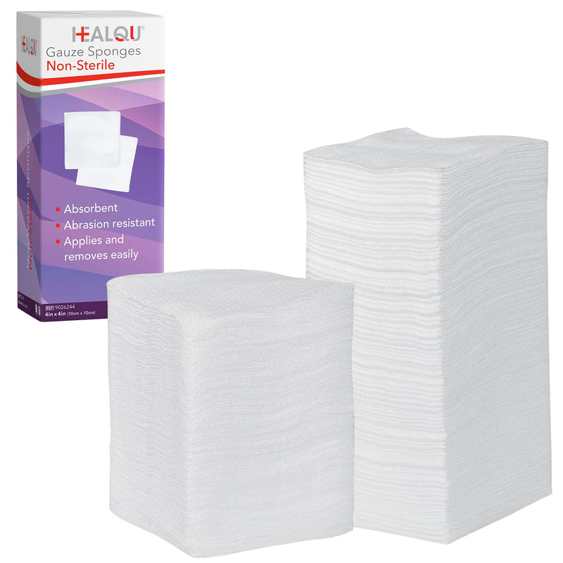 HEALQU Gauze Pads - Bag of 200 4x4 Gauze Pads - 4-Ply, Non-Woven Surgical Sponges - Super Absorbent Medical Gauze Sponges for Wound Dressing, Debridement, Cleaning, Prepping 4x4" Bag of 200