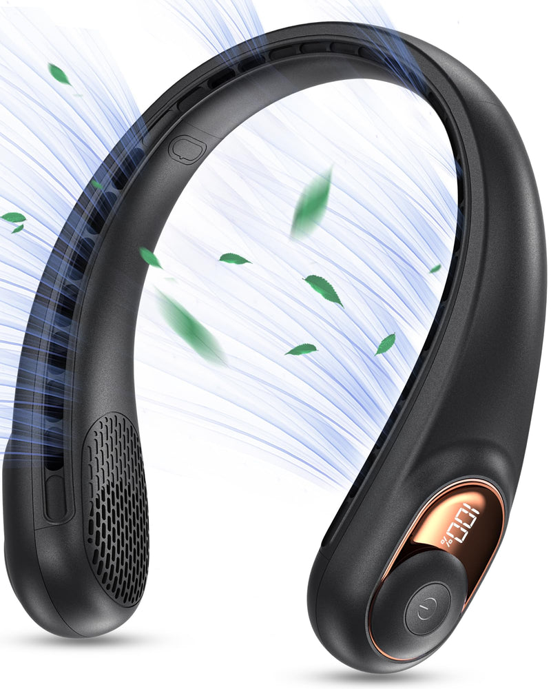 KIDEE Neck Fan, Portable Bladeless Neck Fans, Upgrade 360° Airflow, Super Quiet, 3 Speeds, 4000mAh Personal Wearable Neck Fan, Upgraded Cooling Air Volume USB Rechargeable Hands Free Fan Dark-black