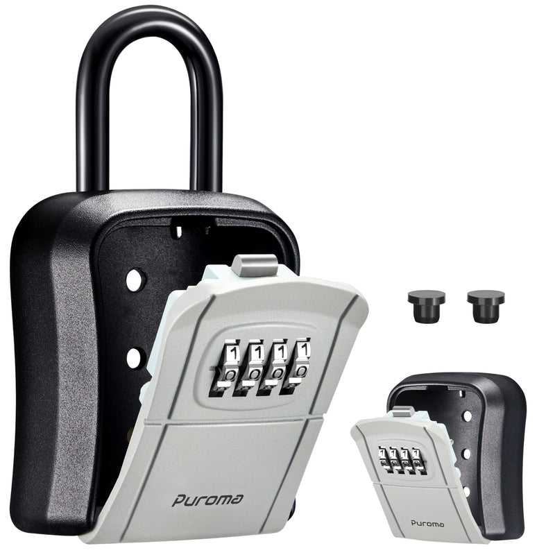 Puroma Key Lock Box, Portable Combination Lockbox Wall-Mounted Key Storage Box for House Keys, Resettable Code Safe Security Lock Box for Home, Office, Apartment Spare Key Storage (1 Pack, Gray) 1