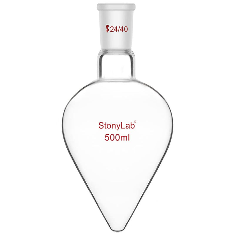 stonylab Recovery Flask Heavy Wall Single Neck Borosilicate Glass with 24/40 Standard Taper Outer Joint Pear Shaped, 500 ml