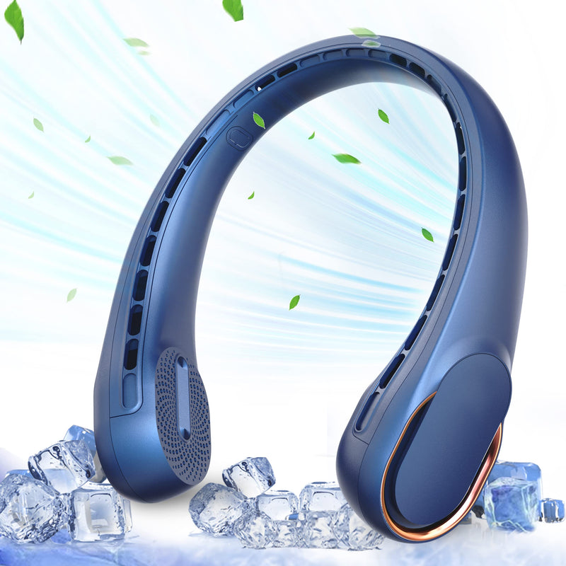 Neck Fan, USB Rechargeable Personal Fan, 4000 mAh Battery Operated, 3 Speeds Adjustable, Faster Cooling, Ultra Quiet, Suitable for Home, Office, Travel, Sports Blue