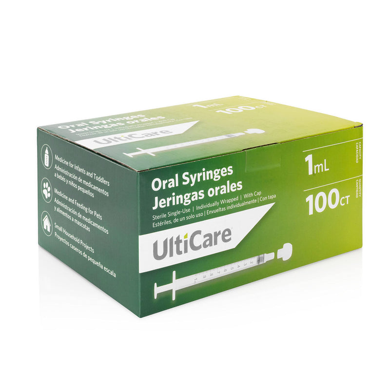 UltiCare 1mL Oral Syringe – Uses Include Oral Administration of Medicine for Infants, Toddlers and Small Pets, and Small HH Projects. Oral Tip with Cap, Sterile Individually Wrapped, 100 Count 1ml (100 Count)