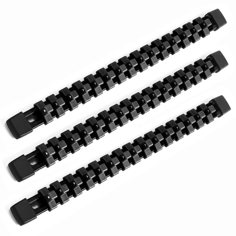 Socket Black Organizer Drive ABS Tools - Socket Holder, Premium Quality 3 Pieces Socket Holders Kit 3/8-Inch x 45 Clips（3PC,Black) 3Pcs