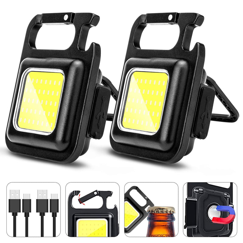 MAKDAK Cob Keychain Work Light Keychain Flashlight 4 Light Modes,Keychain Light Emergency Light with Folding Bracket Bottle Opener for Fishing,Camping and Walking 2Pack 2pc
