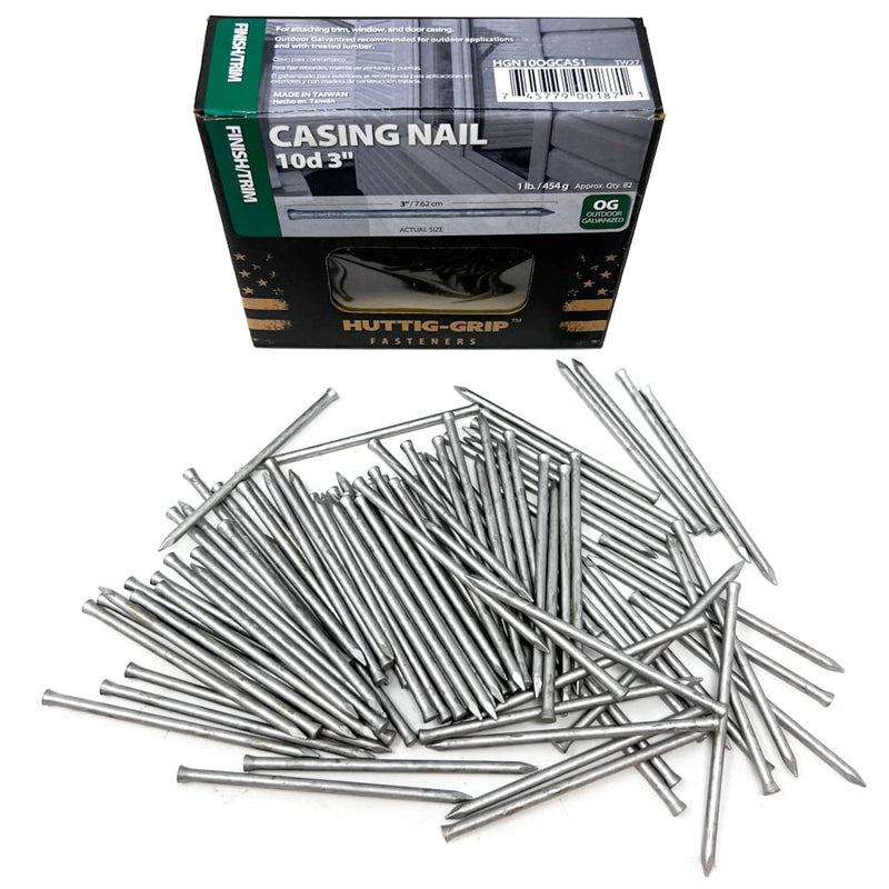 Huttig-Grip Finish Trim Series Casing Nail 3 inches 10d for Window and Door Frame Assembly HGN10OGCAS1 Outdoor Galvanized, 1 lb Pack of 82 Nails 3 inches - 1 lb Pack