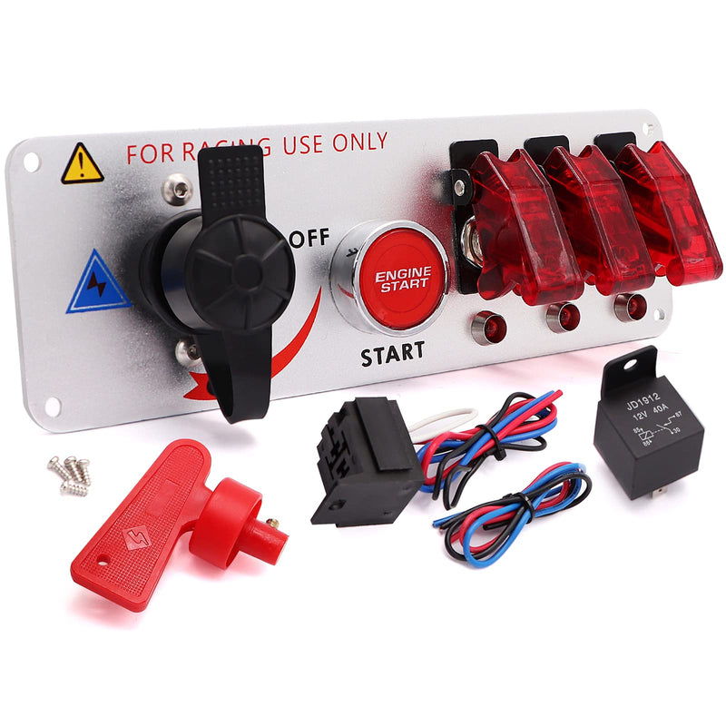 Ignition Switch Panel Kit, 12V Engine Start Push Button 5 in 1 Ignition Control Panel Carbon Fiber LED Ignition Toggle Switches for Race Car Sport Competitive 5 Gang Carbon Fiber