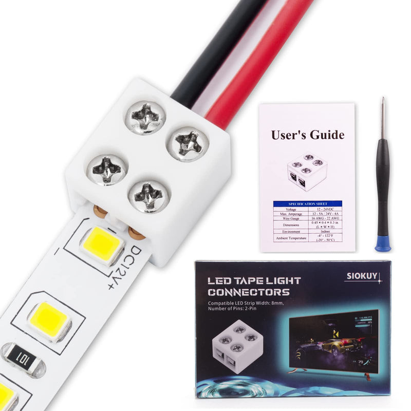 20 PCS 2-Pin 8mm Solderless LED Strip Connectors, Reliable and Easy-to-Install, Solidly Connected LED Light Connectors 8mm (20)