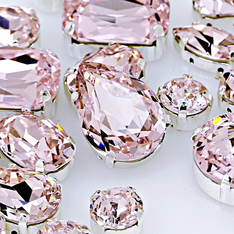 DONGZHOU Sew On Rhinestones with Silver Claw, Mixed Shapes 82pcs Glass Rhinestone K9 Crystal Flatback Sew On Gems for Jewelry Making DIY Crafts Clothes Shoes Wedding Decoration Light Rose-110