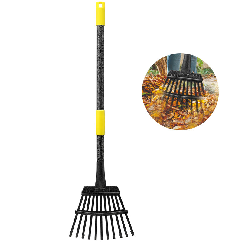Oliynedy Leaf Rake for Gardening, Adjustable Metal Garden Rake for Leaves Long Handle 30-60", 11 Tines 9" wide Small Lawn Collapsible Yard Adult Kids Rake for Camping Flower Beds Mulch Shrub 30-60"