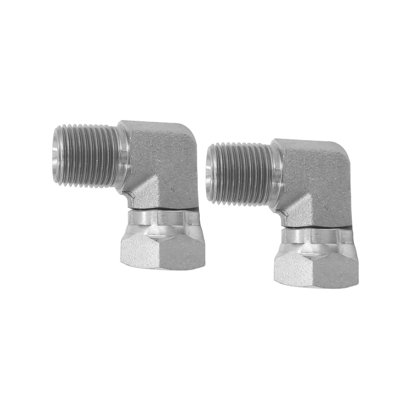(2-PACK) 1501-08-08 Hydraulic Hose Adapter Fitting 1/2" Male (1/2-14 NPTF) × 1/2" Female (1/2-14 NPSM) Swivel 90° Elbow SAE Pipe Joints Connector Carbon Steel