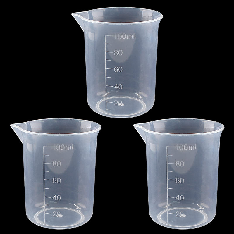 Waziaqoc 100ml/3.4oz Plastic Graduated Beaker (3 Pack), Transparent PP Measuring Cup Mixing Cup for Kitchen Lab 100ml /3.4oz 3pcs