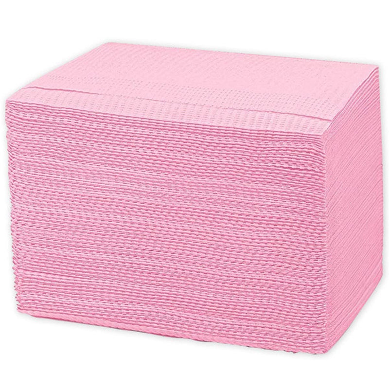60 Pcs Dental Bibs Disposable for Patient, 13"x18", 3 Ply Waterproof Piercing Tattoo Paper Napkin Tissue Bib for Dental Clinic, Tattoo Station and Salon Pink