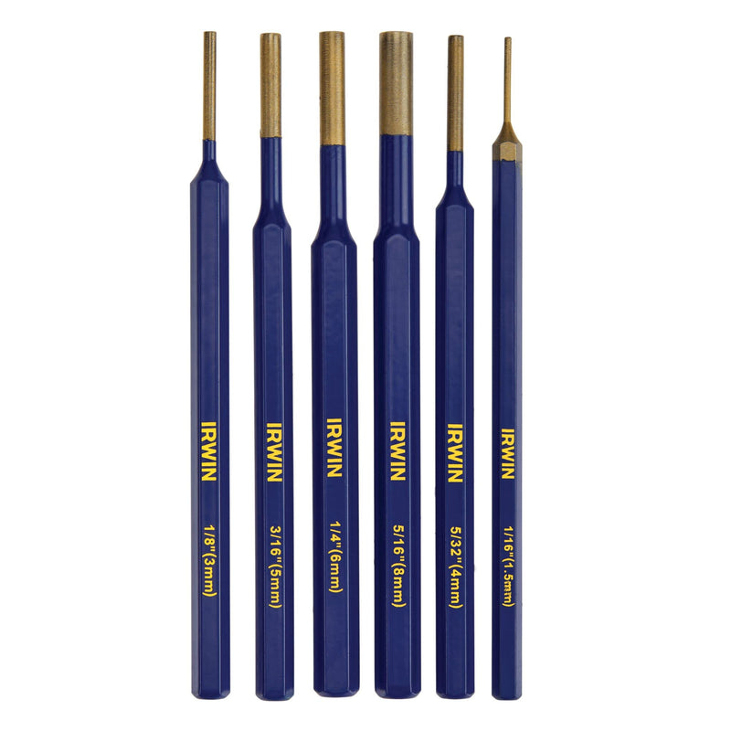 IRWIN Punch Set, 6-Pack with Various Sizes, Tempered for Durability (IRHT82531) Pin Punch Set, 6 Piece