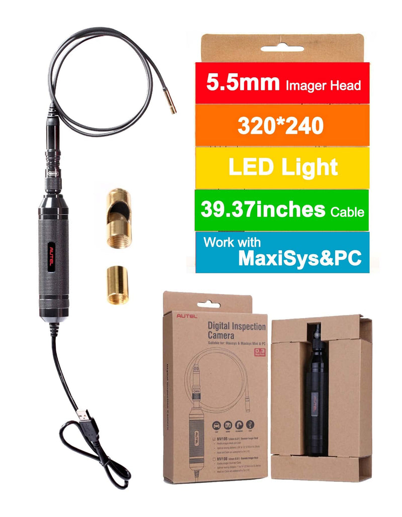 Autel MaxiVideo MV105 Inspection Endoscope - 5.5mm Ultra-Slim Probe, IP67 Waterproof, Works w/Autel Scanner MK808S/MS906/MK906BT/MS908/MS909/MS919/Elite/Ultra & PC, LED Light