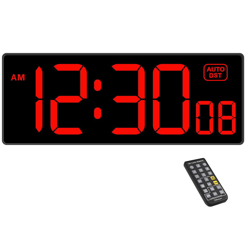 Soobest Digital Wall Clock with Seconds for Gym, Remote Countdown Timer Large LED Display 5 Dimmer Red