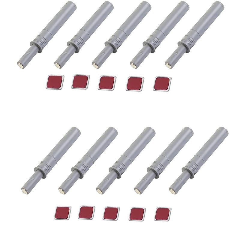10PCS Magnetic Push Latches for Cabinet Push to Open Door Latch, Gray Soft Quiet Close Closers, Plastic Damper Buffer Push for Kitchen Drawer Door 2.87″*0.39″