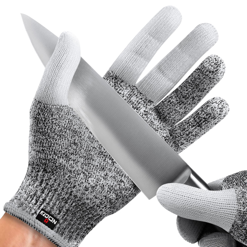 NoCry Cut Resistant Work Gloves for Women and Men, with Reinforced Fingers; Comfortable, 100% Food Grade Kitchen Cooking Hand Protection; Ambidextrous Safety Gear for Cutting;Level 5 Protection 3-pack Large Reinforced (Grey)