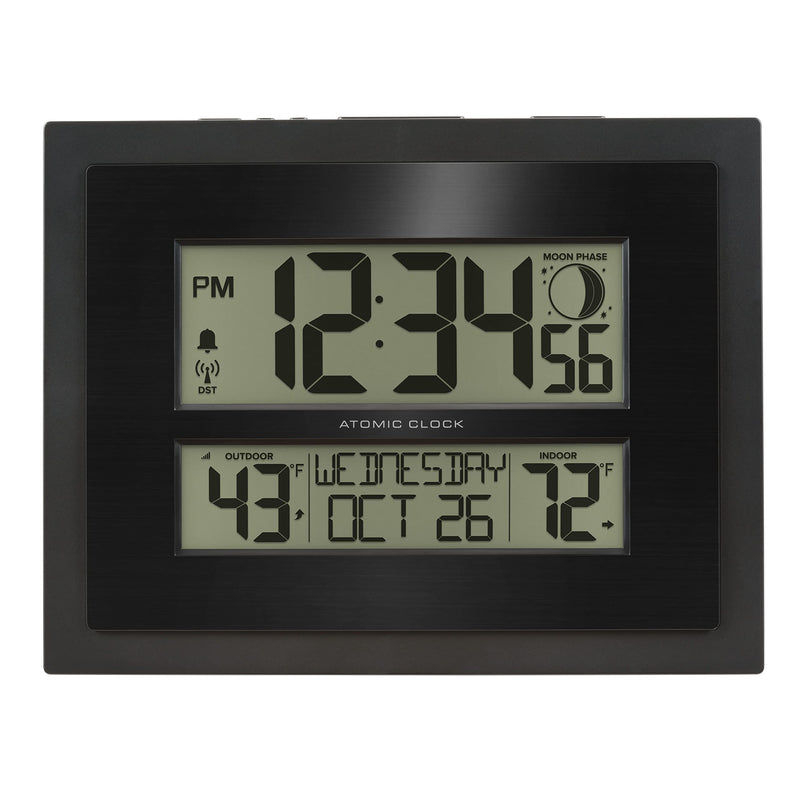 La Crosse Technology 513-75624-INT Digital Atomic Clock with Outdoor Temperature and Moon Phase,Black Weather Station