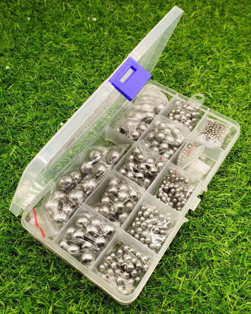 QINGZHENG Ball Bearing, Assortment Full-Size Loose Precision Steel Balls with Storage Box for Bicycle Machine, 530 Pieces
