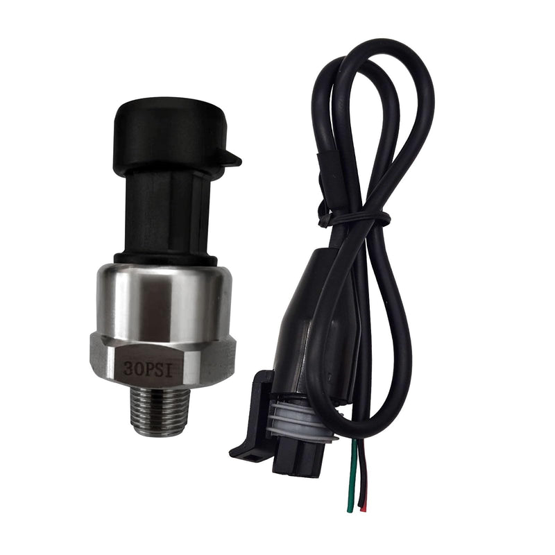 Pressure Transducer Sender Sensor with Connector, Stainless Steel 1/8”-27 NPT Pressure Transducer Sensor Compatible for Oil Fuel Air Water (30 PSI) 30 PSI