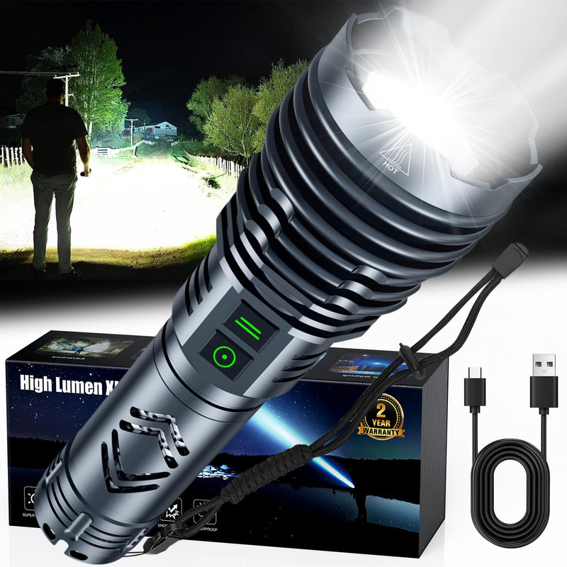 [24H Long Life] High Power 155,000 Lumens Rechargeable Flashlights, Super Bright Tactical Flashlight with 1200m Ultra-Long Beam, XHP160.6 LED Light for Emergency, Camping, Gifting