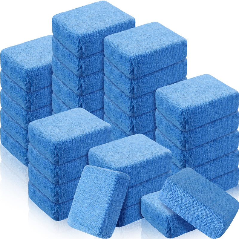 Riakrum 32 Pcs Microfiber Applicator Pads Soft Microfiber Foam Buffing Car Detailing Pads for Wax Ceramic Coating Polish Reusable Car Wash Sponge Tire Shine Applicator(Blue) Blue