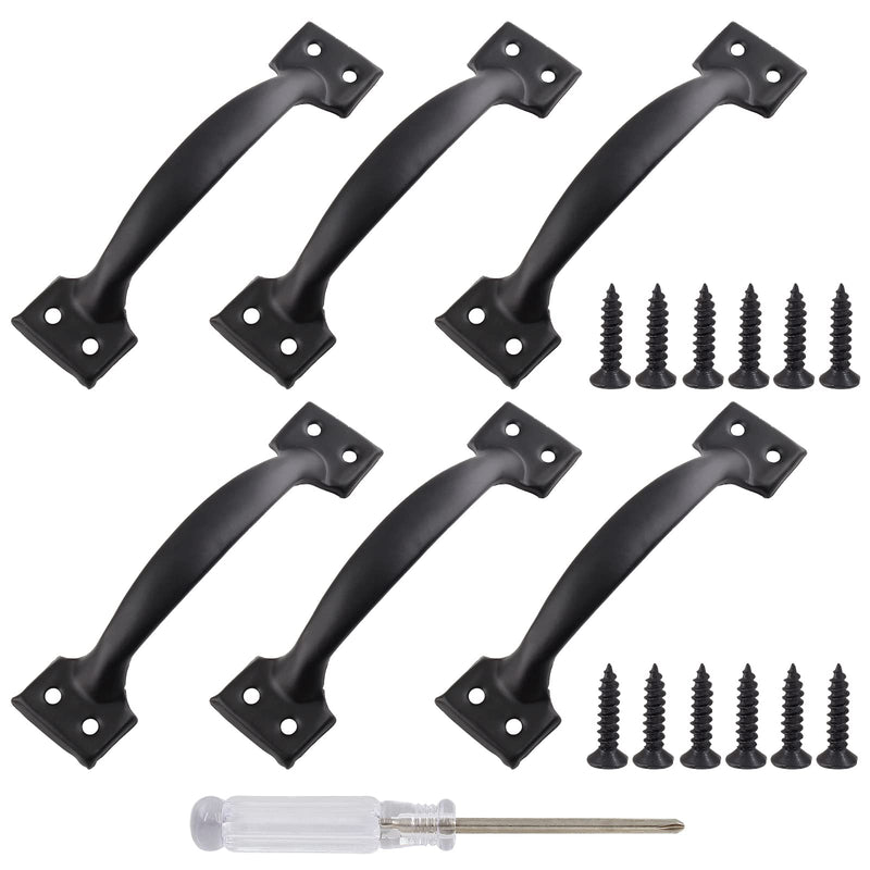 6 Pcs 4" Metal Gate Pull Handles, Bow Gate Handle Screen Door Pull, Vintage Barn Door Handles (Black) 4 Inch Black