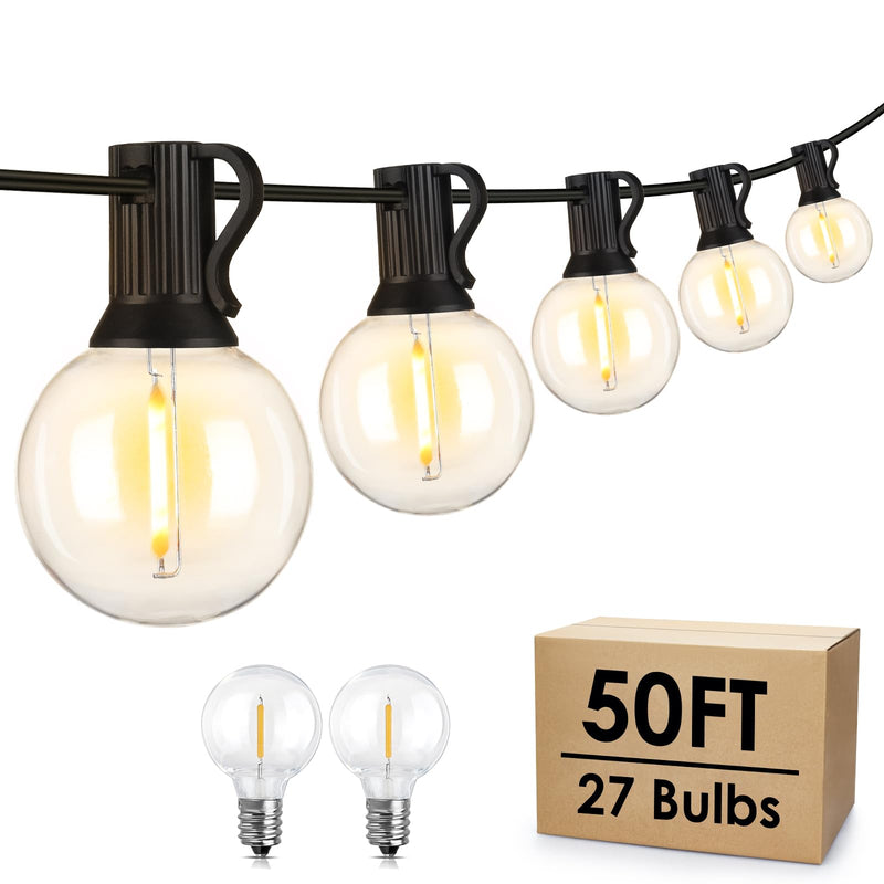 Mlambert 50Ft LED Outdoor String Lights G40 Globe Dimmable Patio Light, Waterproof Hanging String Light with 27 Warm White Shatterproof Bulbs(2 Spare) Black 1