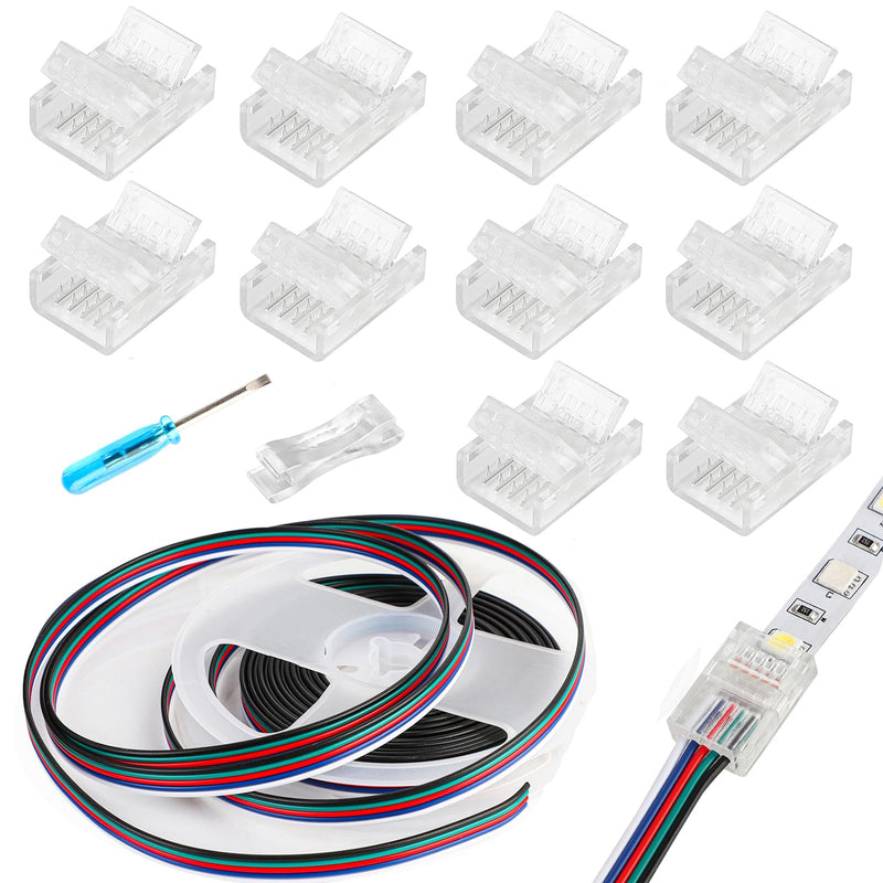 HOMELYLIFE 5 Pin LED Strip Connectors 12mm Solderless 10 Pcs with 16.4ft Extension Cable 5 Conductor for Waterproof or Non-Waterproof 12mm Wide RGBW RGBWW LED Strip Lights 5pin 12mm