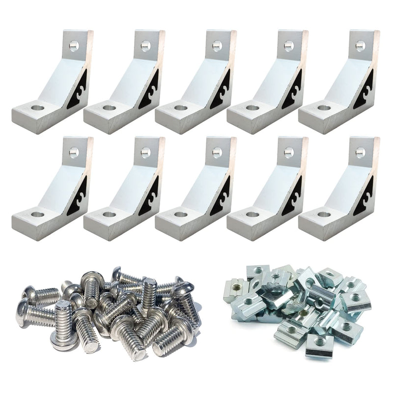 10Sets 10 Series Heavy Duty L Bracket Connector 1010 Aluminum Extrusion Corner with 10PCS 10 Series Corner Bracket 1 Extruded Aluminum 20PCS Screws 1010 T Nut